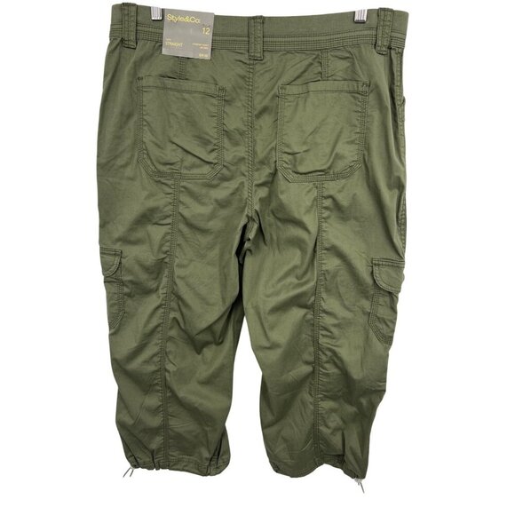 Style Co Womens Olive Green Capri Cargo Pants Size 12 Comfort Waist Mid Rise New - Picture 5 of 10